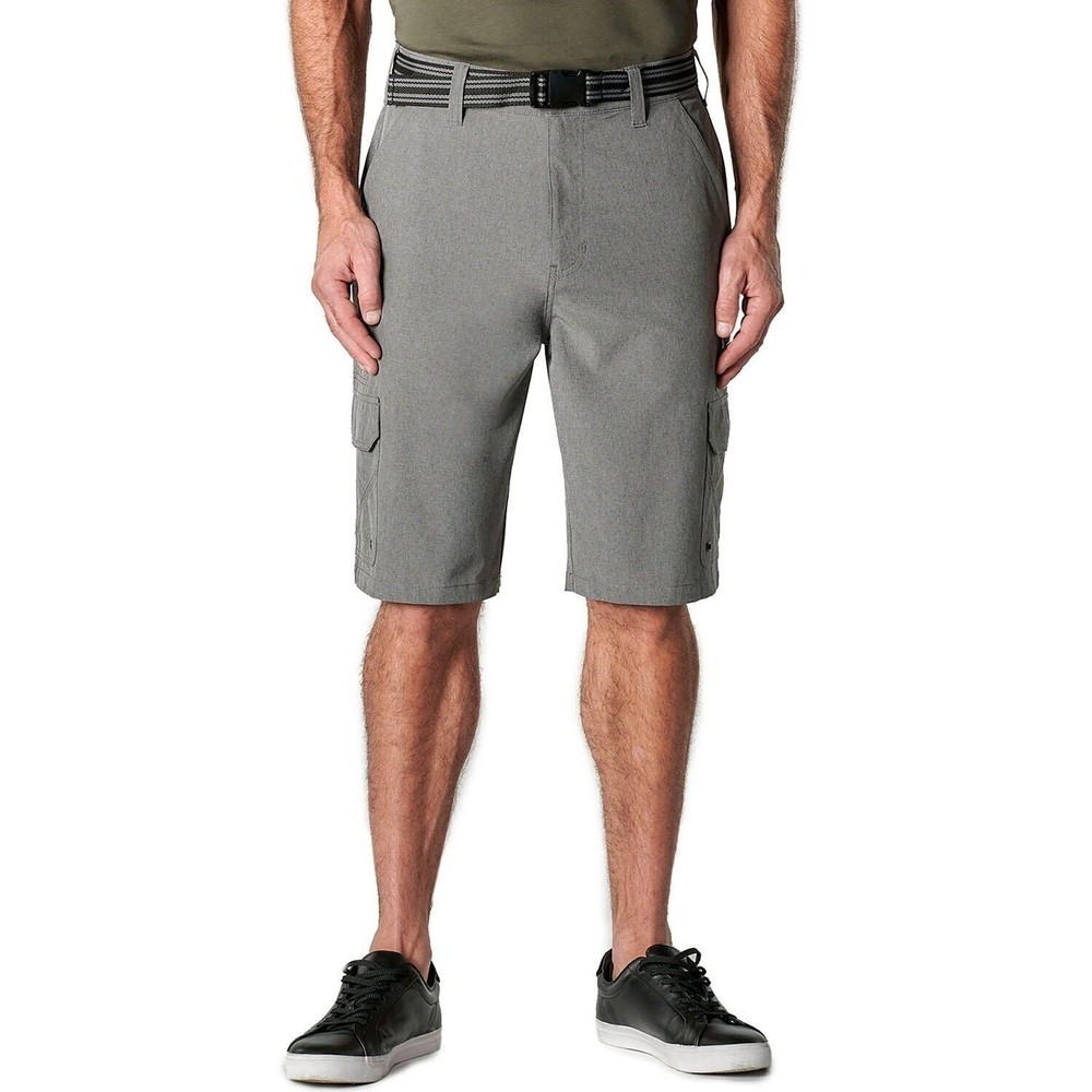 Iron Co Hybrid Cargo Shorts Mens 40 Heather Gray Belted Performance Stretch NEW